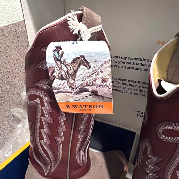 R. Watson Womens Western Cowboy Boots Sz 6 B Leather Embroidered Dark Cherry - Picture 3 of 11